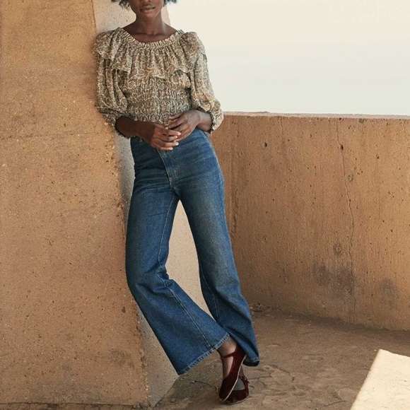 NWT Doen Luce Cotton Ruffle Off Shoulder Crop Blouse Top Cream Tisbury Paisley - Picture 5 of 13